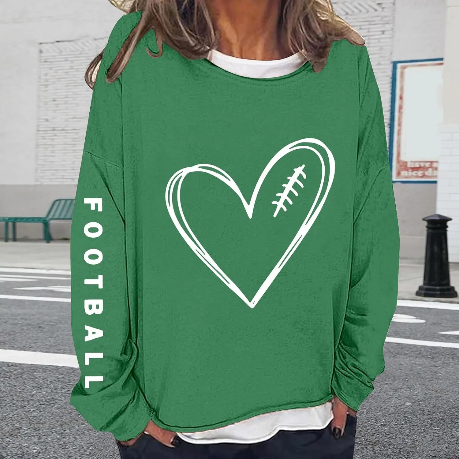 Women's Baseball Sequin Hoodie Funny Football Lover Gift Loose Casual Long Baseball Patches Game Day Hooded