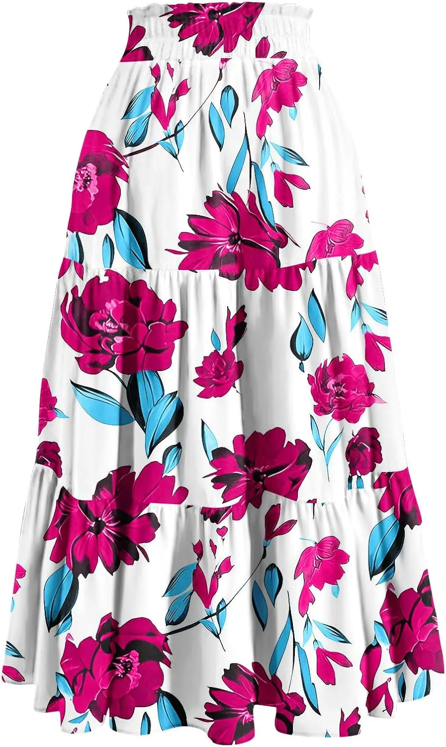 Women's Dresses Boho Floral Skirt Casual Elastic High Waist Maxi Skirts Flowy A Line Beach Long Skirt Dresses