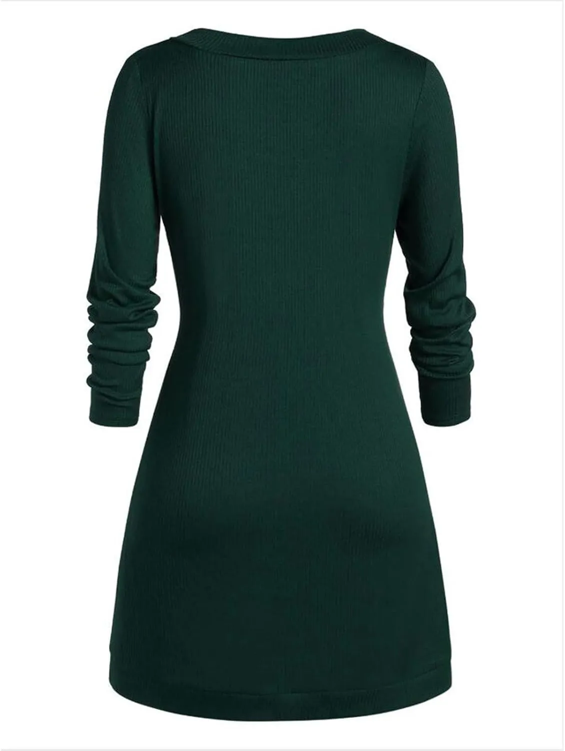 Women's Fall Winter Casual Trendy Dress Long Sleeve Crew Neck Solid Button Fleece Cable Knit Sweater Dresses, L-5XL