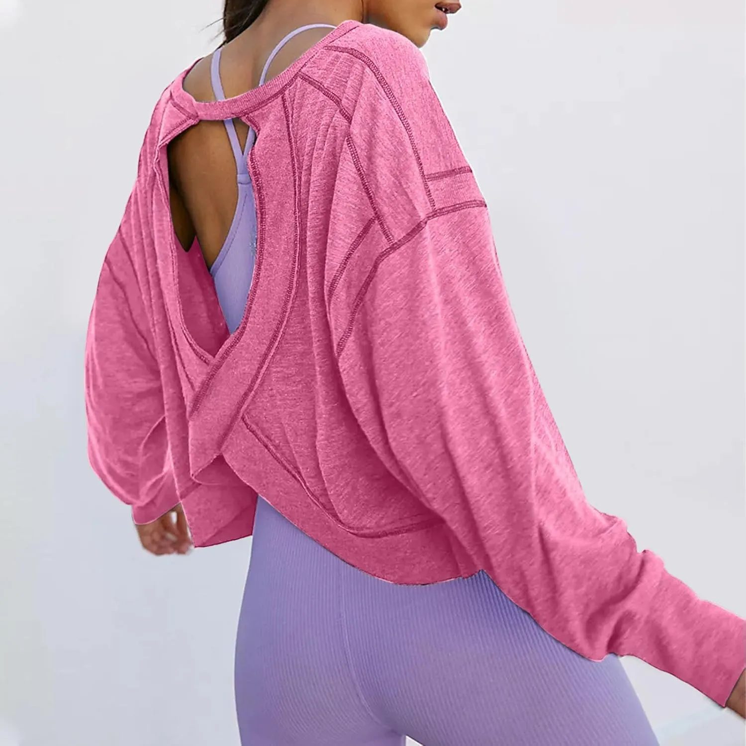 Womens Open Back Workout Tops Long Sleeve Athletic Tshirt Casual Trendy Y2k Shirt Loose Gym Running Yoga Crop Tee Top
