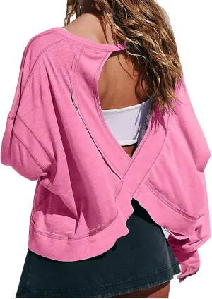 Womens Open Back Workout Tops Long Sleeve Athletic Tshirt Casual Trendy Y2k Shirt Loose Gym Running Yoga Crop Tee Top Womens Open Back Workout Tops Long Sleeve Athletic Tshirt Casual Trendy Y2k Shirt Loose Gym Running Yoga Crop Tee Top