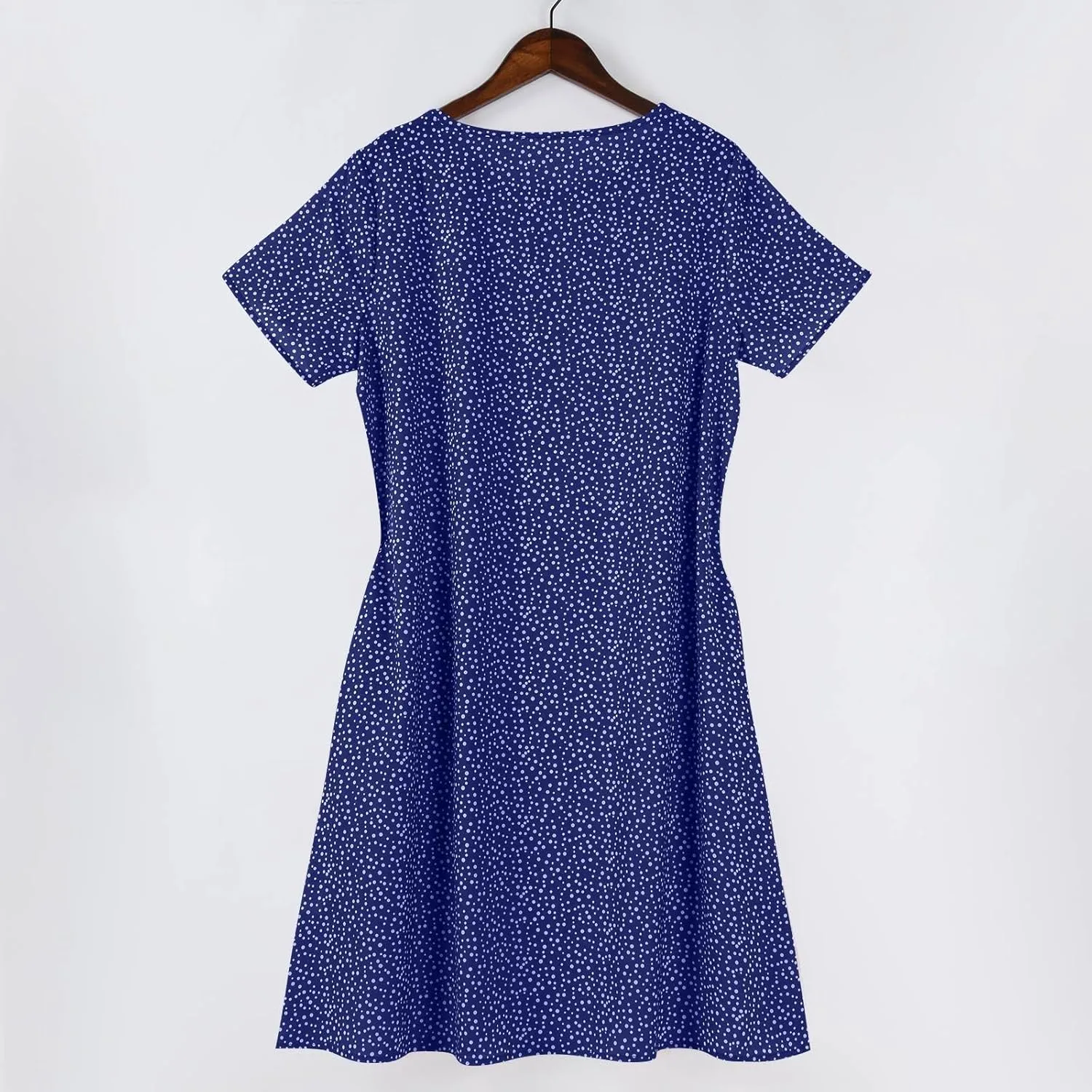 Women's Short Sleeve Summer Sundress with Pockets, Casual Loose Fit Floral Round Neck Knee Length Beach Dress