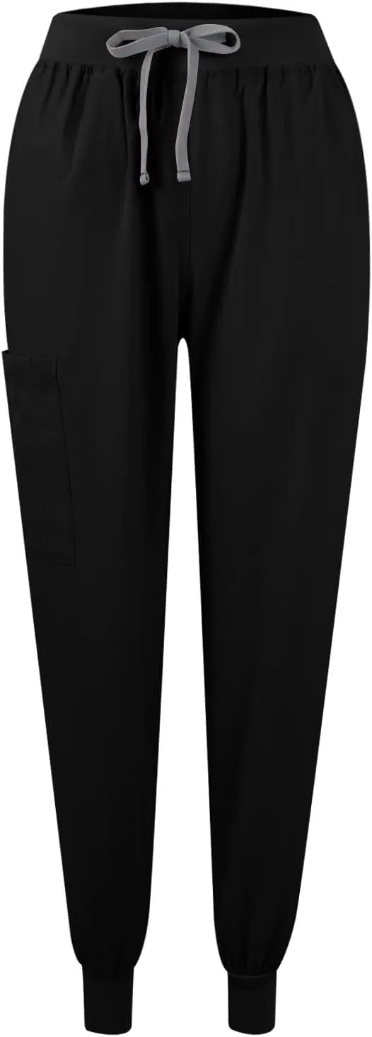 Women's V-Neck Stretch Fit Scrub Top & Jogger Scrubs Pants Multi Pocket Medical Nurse Uniforms Set