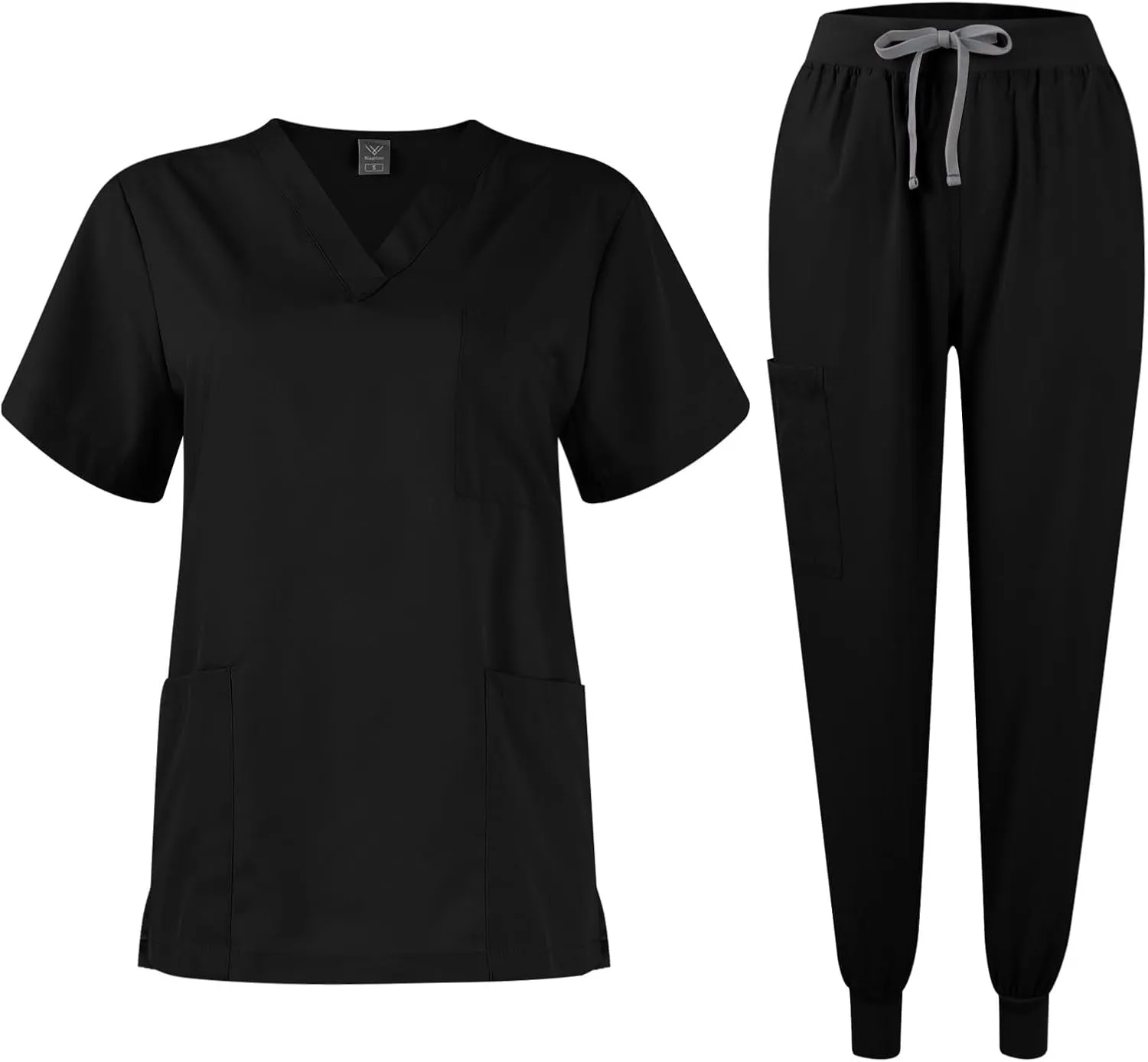 Women's V-Neck Stretch Fit Scrub Top & Jogger Scrubs Pants Multi Pocket Medical Nurse Uniforms Set