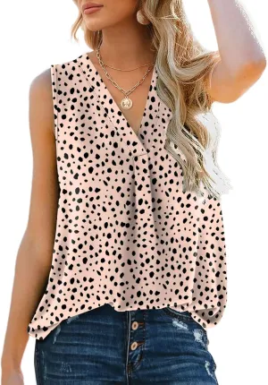 XIEERDUO Women's V Neck Chiffon Tank Top Sleeveless Work Office Pleated Blouses Tops