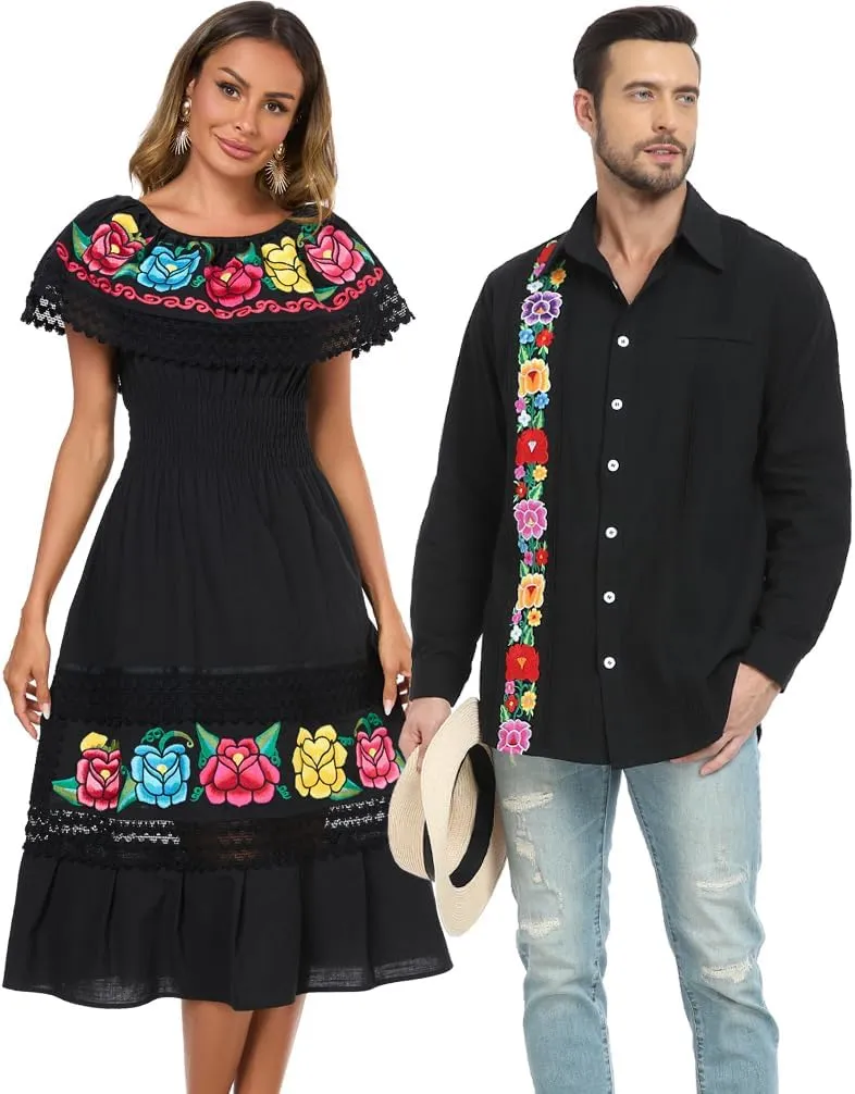 YZXDORWJ Women Embroidered Mexican Present Casual Sexy Lace Off-Shoulder Long Dress